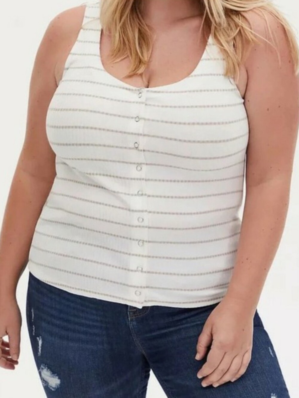 Torrid White Tank Top with Taupe Stripes and Buttons Size 3X
